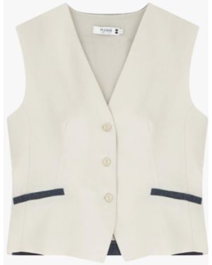 Please Gilet Bicolor Con Bottoni E Tasche - Neutro
