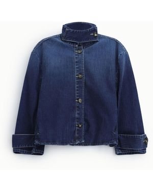 Please Veste En Denim Courte À Col Montant Rayé - Bleu