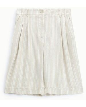 Please Short À Rayures Avec Pinces Et Revers - Blanc