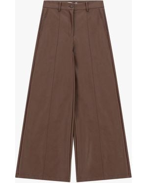 Please Pantalon Palazzo Taille Haute À Pinces - Marron