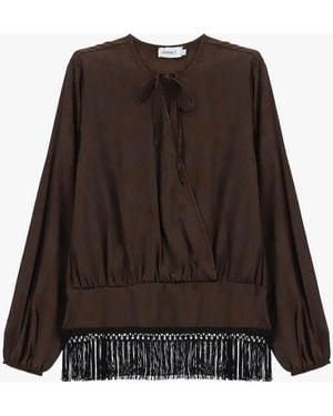 Please Blouse Croisée À Franges Imprimé Floral - Marron