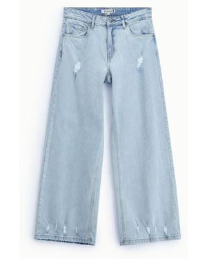 Please Jeans Jambe Large Détails Usés - Bleu