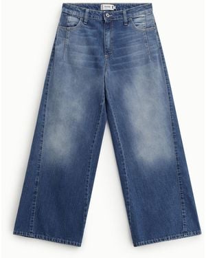 Please Jeans Large Taille Haute Effet Délavé - Bleu