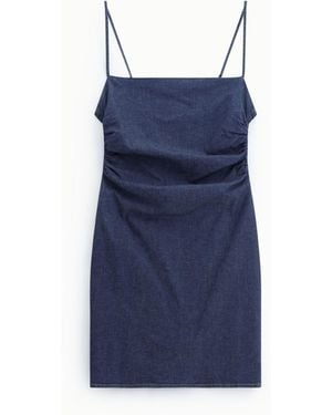 Please Robe Courte À Bretelles Et Encolure Droite - Bleu