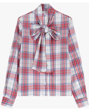 Please Camicia A Righe Con Maniche Lunghe E Fiocco - Rosso