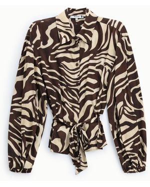 Please Chemise Motif Animalier Avec Ceinture Nouée - Blanc