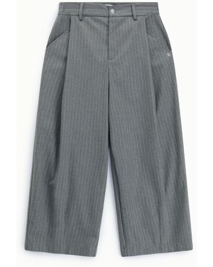 Please Pantalon Palazzo Crop À Rayures Fines - Gris