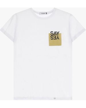 Please T-Shirt Maniche Corte Con Stampa - Bianco
