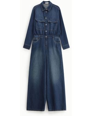 Please Combinaison En Denim Coupe Regular Avec Poches Devant - Bleu