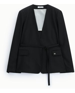 Please Blazer Regular-Fit Avec Ceinture Nouée Et Poches - Noir
