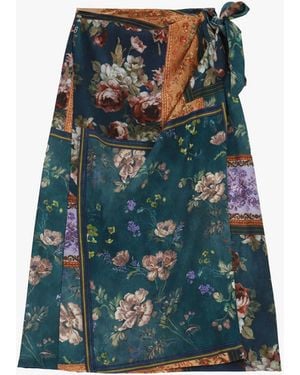 Please Jupe Midi Portefeuille Imprimé Patch Fleuri - Vert