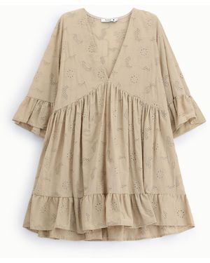Please Robe Courte Ample À Manches Volantées Et Broderie Ajourée - Neutre
