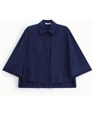 Please Chemise Ample À Col Classique Manches 3/4 - Bleu