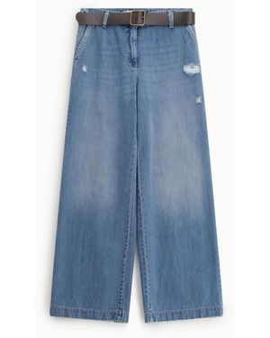 Please Jeans Large Avec Ceinture Et Effet Usé - Bleu