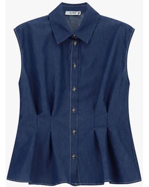 Please Chemise Sans Manches Col Classique Pinces Devant - Bleu