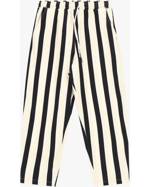 Please Pantalon Cropped Rayé À Taille Élastiquée - Blanc