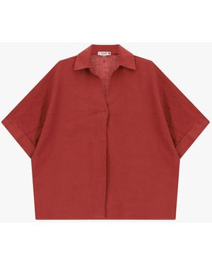 Please Chemise Coupe Boxy En Lin Manches Courtes - Rouge