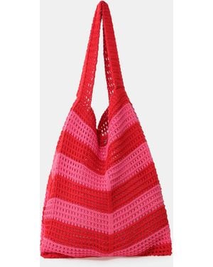 Please Sac Crochet À Rayures Poignées Doubles - Rouge