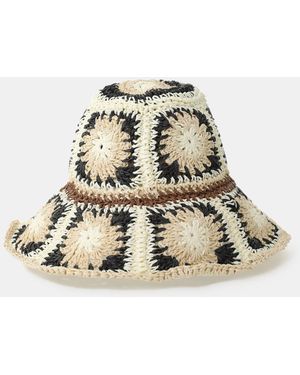 Please Chapeau Crochet Patchwork À Large Bord - Neutre