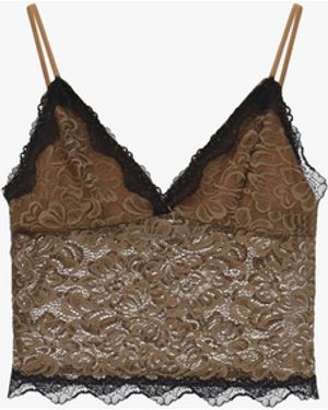 Please Top Court En Dentelle Imprimée À Fines Bretelles - Marron