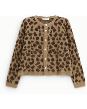 Please Cardigan Court À Imprimé Animalier Avec Boutons - Neutre