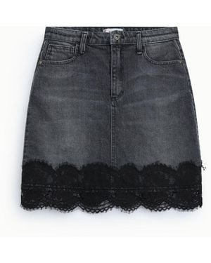 Please Jupe Courte Taille Haute Avec Bordure Dentelle - Noir