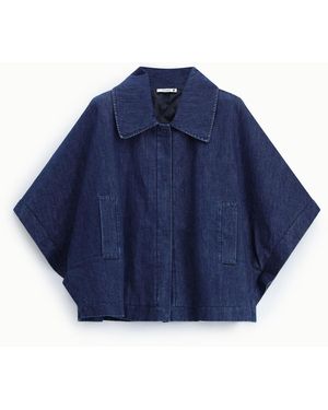 Please Veste En Denim Manches Larges Boutonnée - Bleu