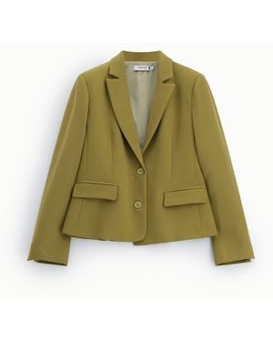 Please Blazer Court À Bouton Simple Et Poches Passepoilées - Vert