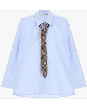 Please Chemise Col Classique Avec Cravate À Carreaux - Bleu