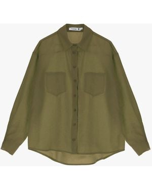 Please Camicia Monocolour Con Colletto Classico E Taschini Applicati - Verde
