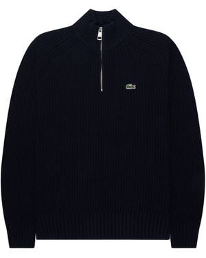 Lacoste Carded Wool 1/4 Zip Jumper - Blue
