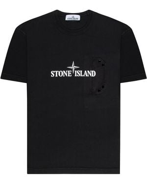 Stone Island Pocket Centre Logo T - Shirt Lead Grey - Black