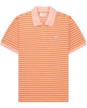 Lacoste Peach Knitted Striped Polo - Orange