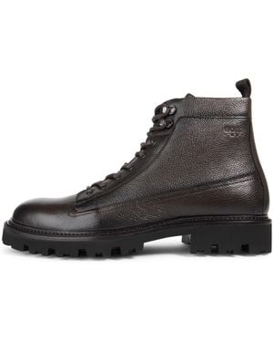 BOSS Grained Leather Half Boots - Black