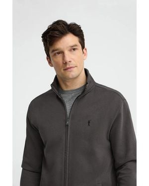 POLO CLUB Felpa Grigio Scuro Con Collo Alto, Cerniera Completa E Ricamo Rigby Go