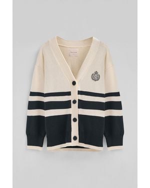 POLO CLUB Cardigan Ecrù Con Scollo A V E Bottoni Con Toppa Nautica - Neutro