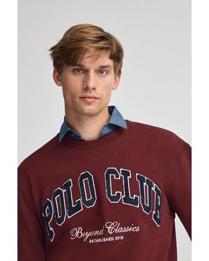POLO CLUB Felpa Granata, Dal Fit Amplio Established 2012 - Rosso
