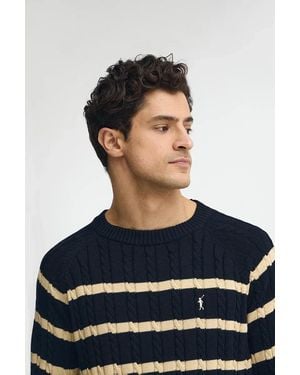 POLO CLUB Maglione A Trecce A Righe Blu Marino Con Logo Rigby Go