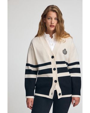 POLO CLUB Cardigan Ecrù Con Scollo A V E Bottoni Con Toppa Nautica - Neutro