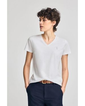 POLO CLUB Maglietta Bianca Con Scollo A V E Ricamo Rigby Best - Bianco