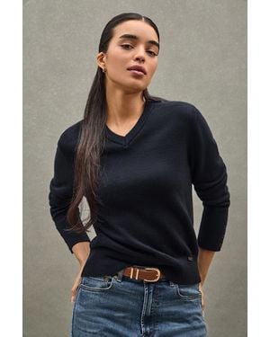 POLO CLUB Maglione Blu Marino Con Bottoni Sui Polsini - Nero