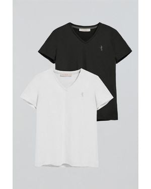POLO CLUB Pack Di Due Magliette Nera E Bianca Con Scollo A V E Ricamo Rigby Best - Nero