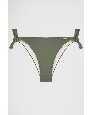 POLO CLUB Slip Bikini Reversibile Verde Muschio Ed Ecrù Con Logo
