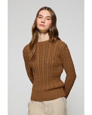 POLO CLUB Maglione Cammello Intrecciato A Girocollo E Ricamo Rigby Go - Marrone