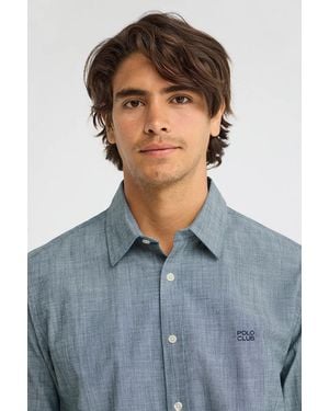 POLO CLUB Camicia Chambray Blu Denim Con Ricamo