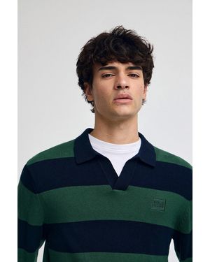 POLO CLUB Maglione A Righe Blu Marino E Verde Bottiglia Con Colletto Polo E Toppa - Nero