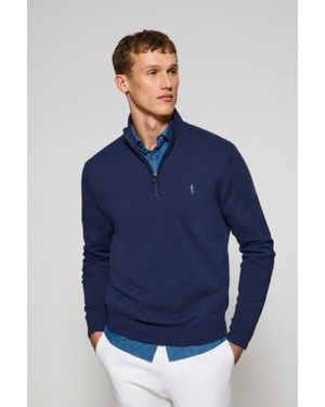 POLO CLUB Maglione Viola Azzurrino Con Cerniera E Ricamo Rigby Best - Blu