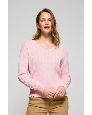 POLO CLUB Maglione A Trecce Con Scollo A V E Monogramma Ricamato - Rosa