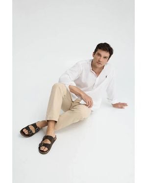 POLO CLUB Sandalo Bio Keat Marrone Con Fibbie E Logo - Bianco