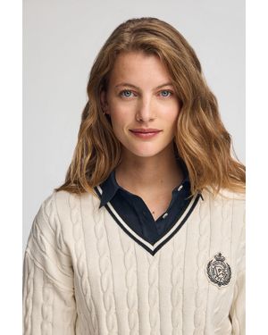 POLO CLUB Maglione Ecrù Intrecciato Con Scollo A V E Toppa Nautica - Neutro